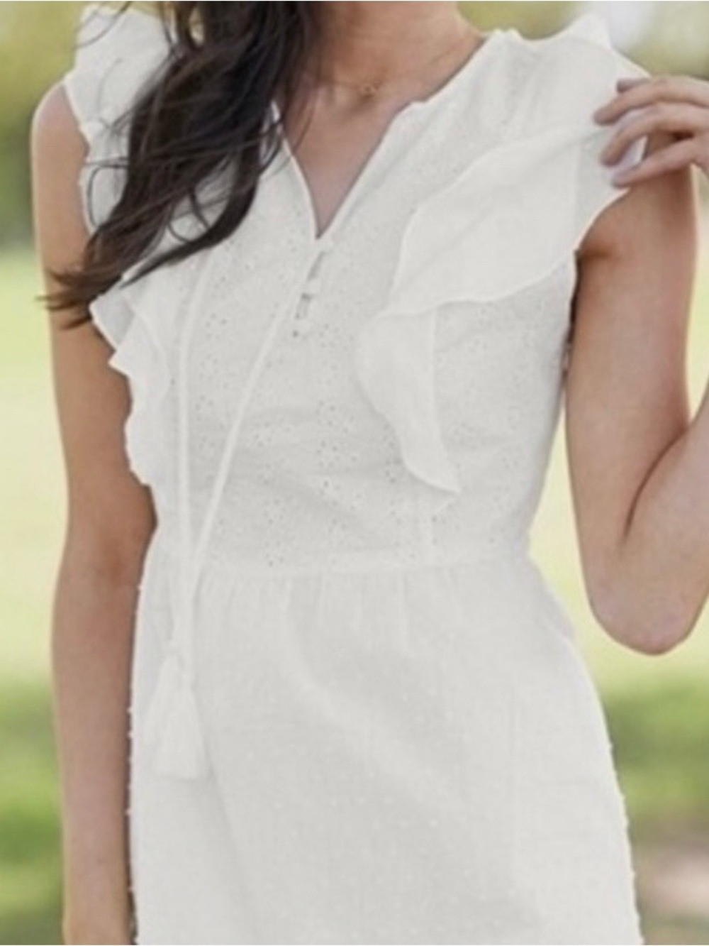White Ruffle Sleeve Eyelet Dress
